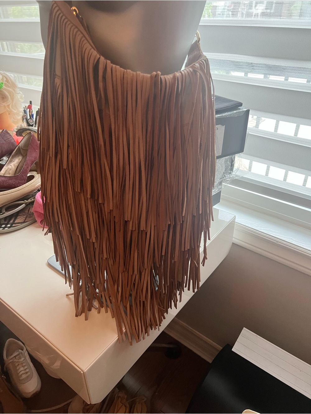 Monserat De Lucca Tan Fringe Layered Mini Shoulder Bag